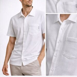 Scott James Men's White Short-Sleeve Button-Down Shirt Sz L NWT